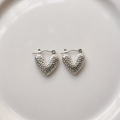 Anti-Tarnish Textured Heart Hoop Earrings