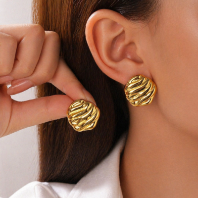 Anti-Tarnish Sculpted Wave Stud Earrings