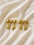 Anti-Tarnish Golden Bow Stud Earrings