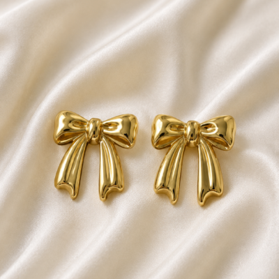 Anti-Tarnish Golden Bow Stud Earrings
