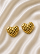 Anti-Tarnish Quilted Heart Stud Earrings