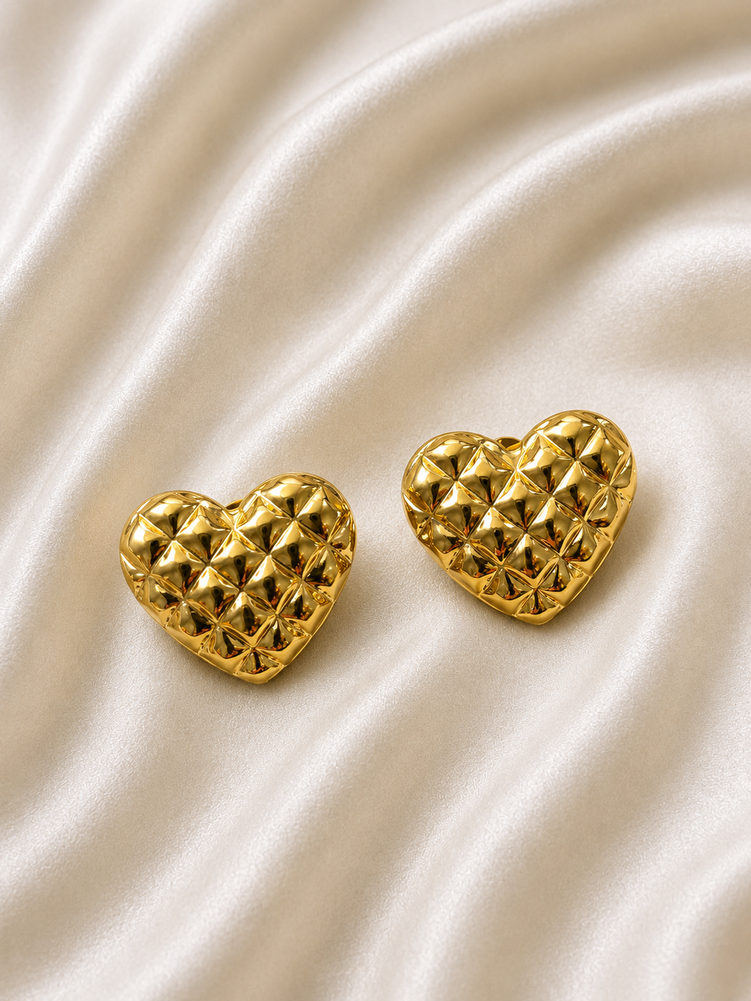 Anti-Tarnish Quilted Heart Stud Earrings