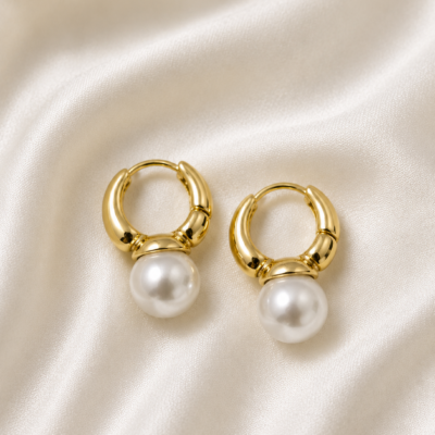 Anti-Tarnish Pearl Drop Hoop Earrings
