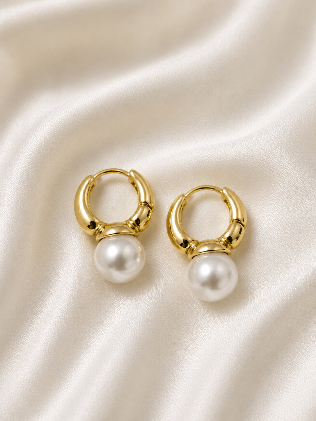 Anti-Tarnish Pearl Drop Hoop Earrings