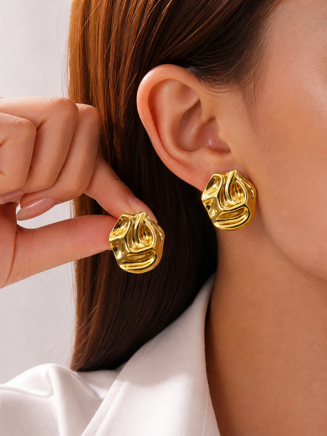 Anti-Tarnish Melted Gold Stud Earrings - Image 2