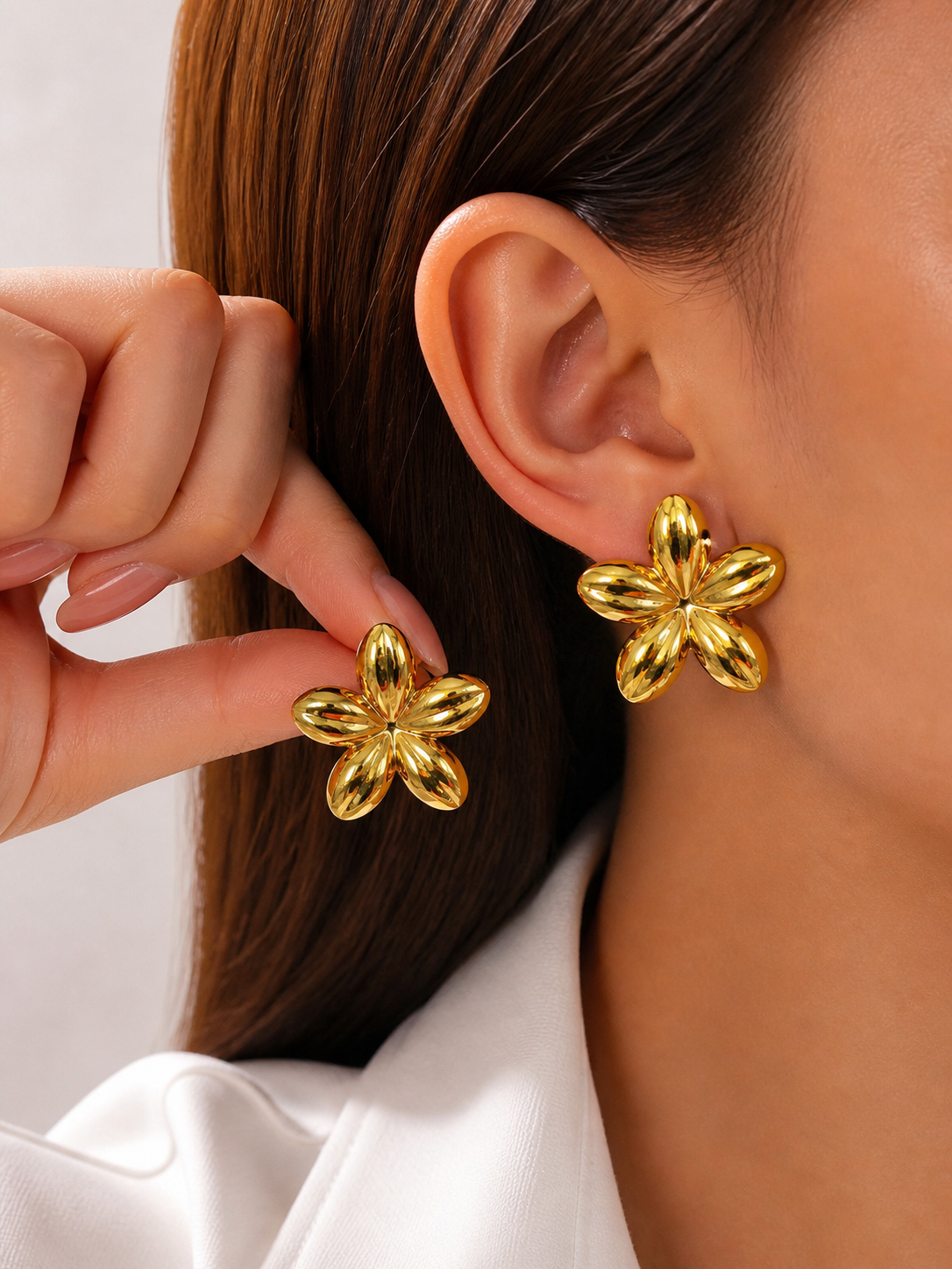 Anti-Tarnish Bloom Flower Stud Earrings - Image 2