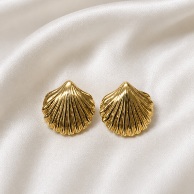 Golden Shell Stud Earrings | Haarmonaa